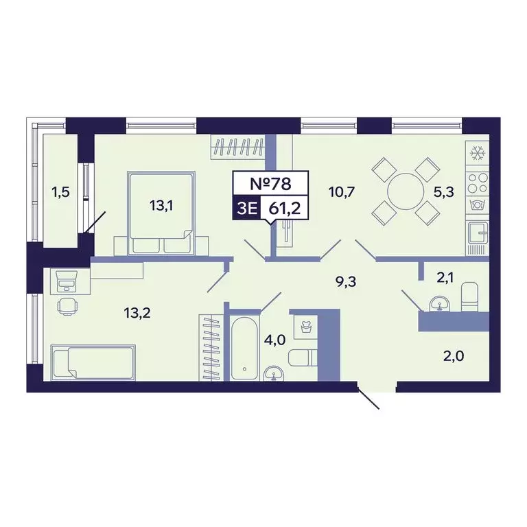 3-комнатная квартира: Якутск, Новопортовская улица, 1А/1 (61.2 м) - Фото 1