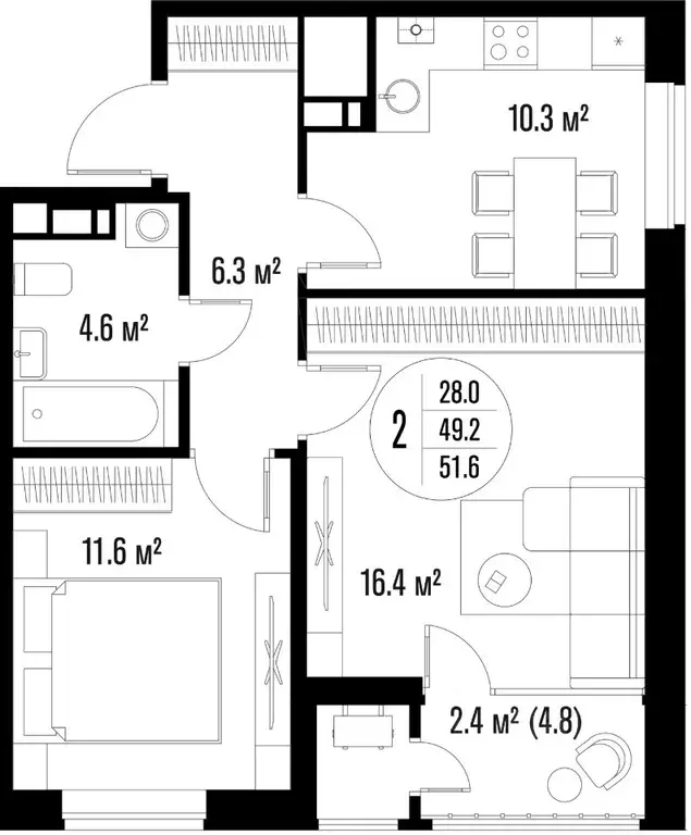 2-к кв. Астраханская область, Астрахань ул. Ахшарумова (51.6 м) - Фото 0