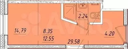 Апартаменты-студия, 14,6м, 5/14эт. - Фото 0