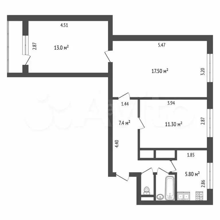 3-к. квартира, 58,6 м, 8/9 эт. - Фото 0