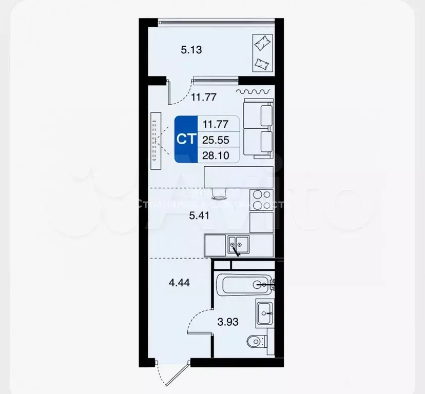 Квартира-студия, 28 м, 15/17 эт. - Фото 0