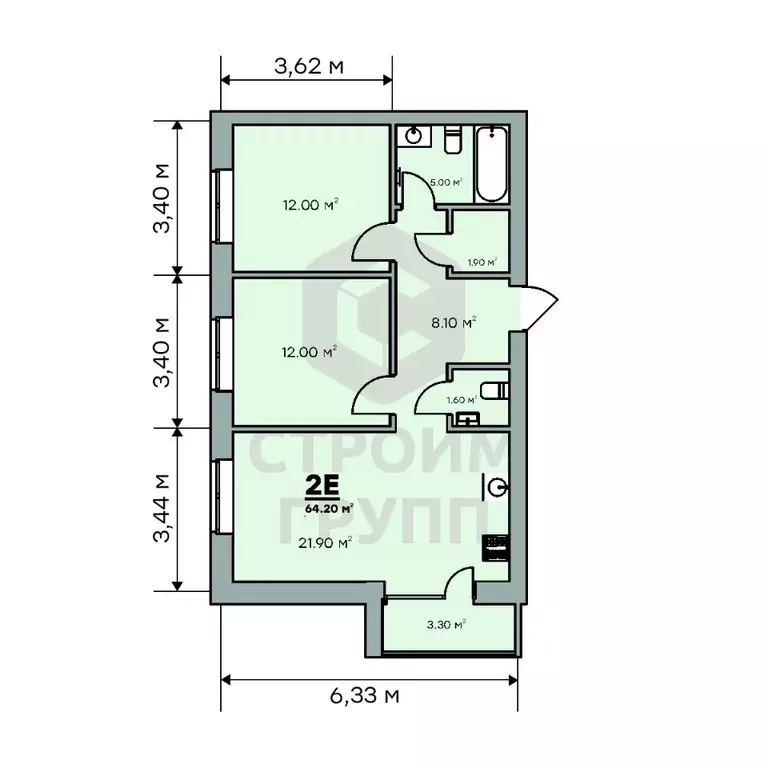 2-к кв. Владимирская область, Ковров Еловая ул., 94/3 (64.2 м) - Фото 1