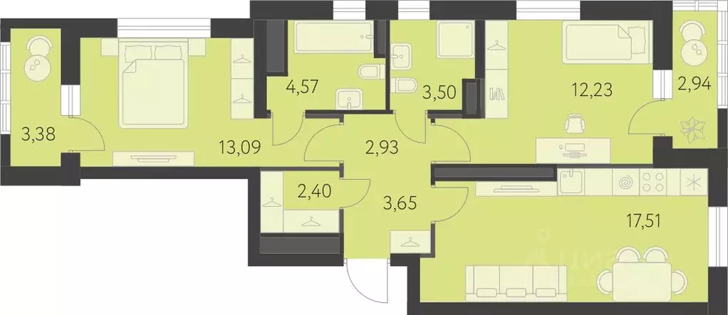 2-к кв. Свердловская область, Екатеринбург ул. Академика Парина, 25 ... - Фото 1