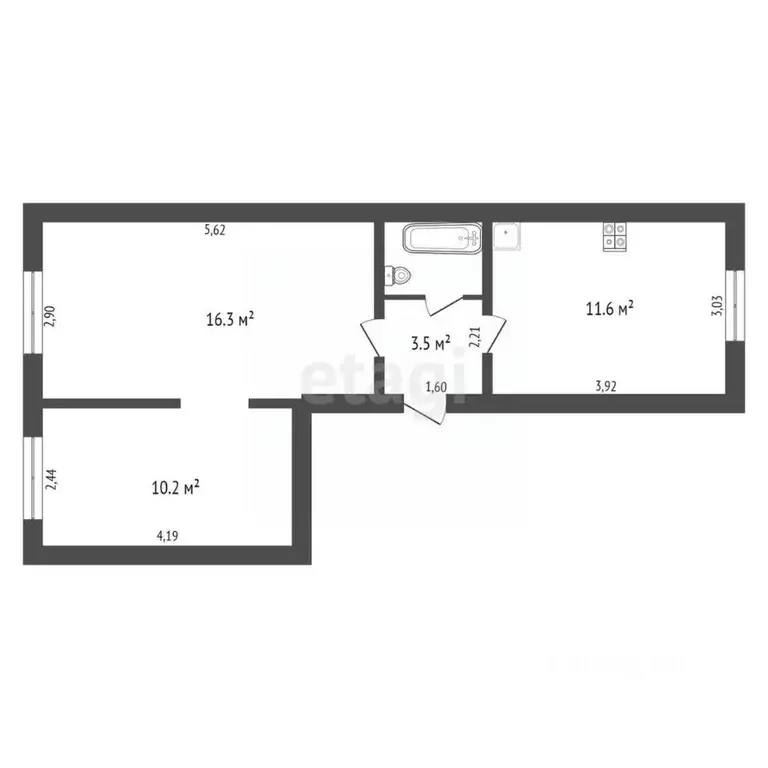 2-к кв. Калужская область, Боровск Садовая ул., 1 (42.9 м) - Фото 2
