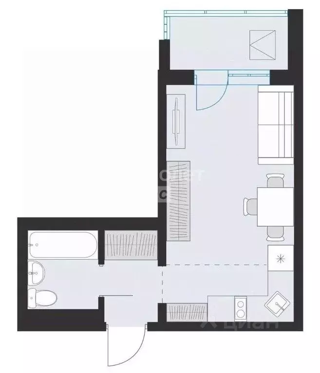 Студия Новосибирская область, Новосибирск ул. Объединения, 28 (27.6 м) - Фото 2