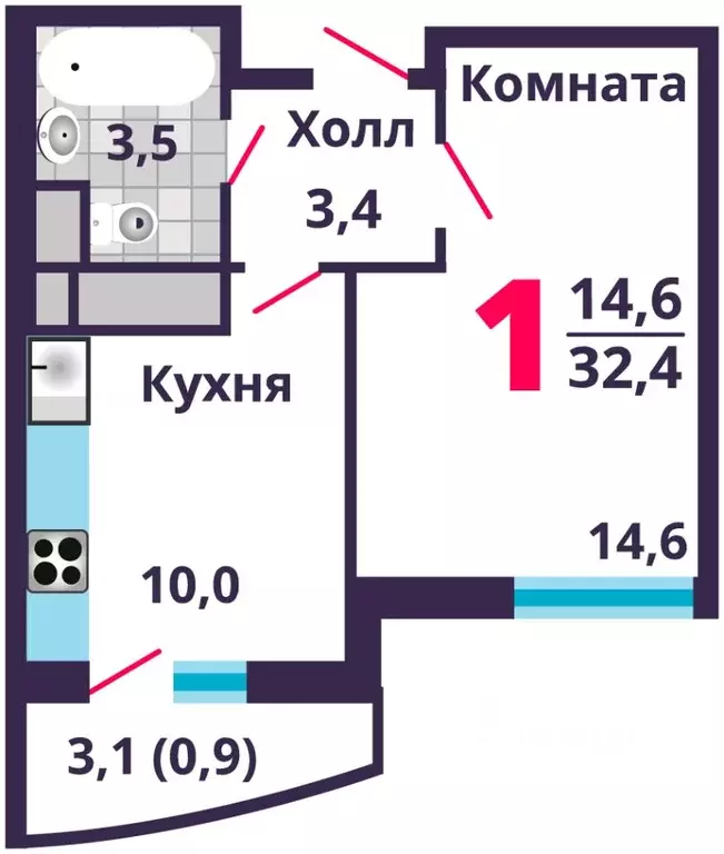 1-к кв. Московская область, Лобня Лобня-Сити жилой комплекс, к7 (32.4 ... - Фото 0