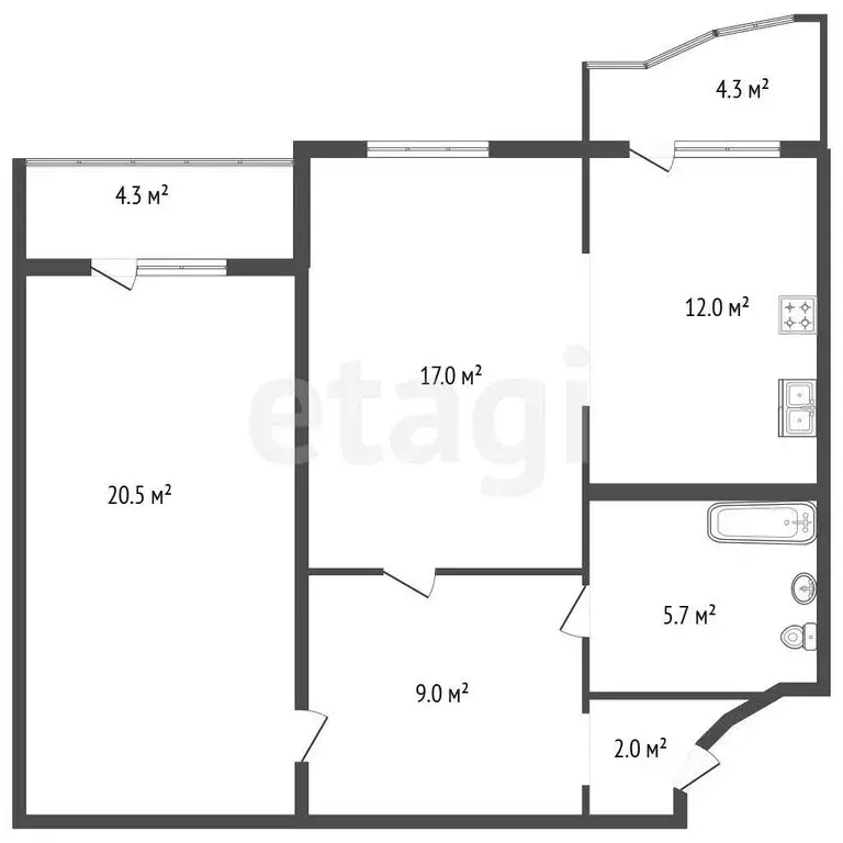 2-комнатная квартира: Санкт-Петербург, Парашютная улица, 17к2 (76 м) - Фото 1