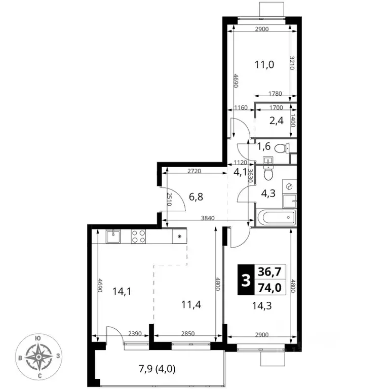 3-к кв. Московская область, Химки Подрезково мкр, 1-й Шереметьевский ... - Фото 1