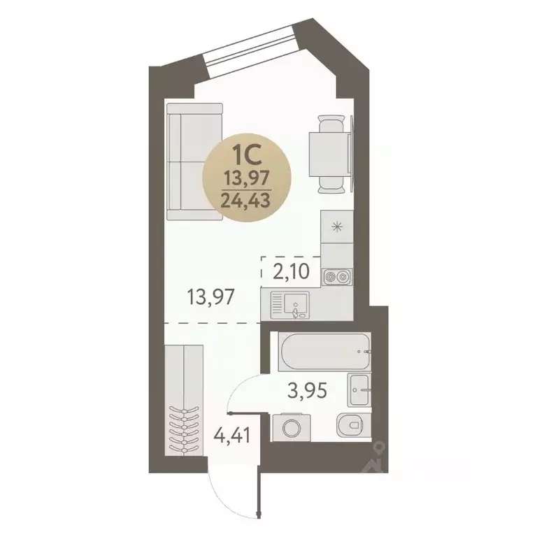 Студия Новосибирская область, Новосибирск Урбан Пикс жилой комплекс ... - Фото 1