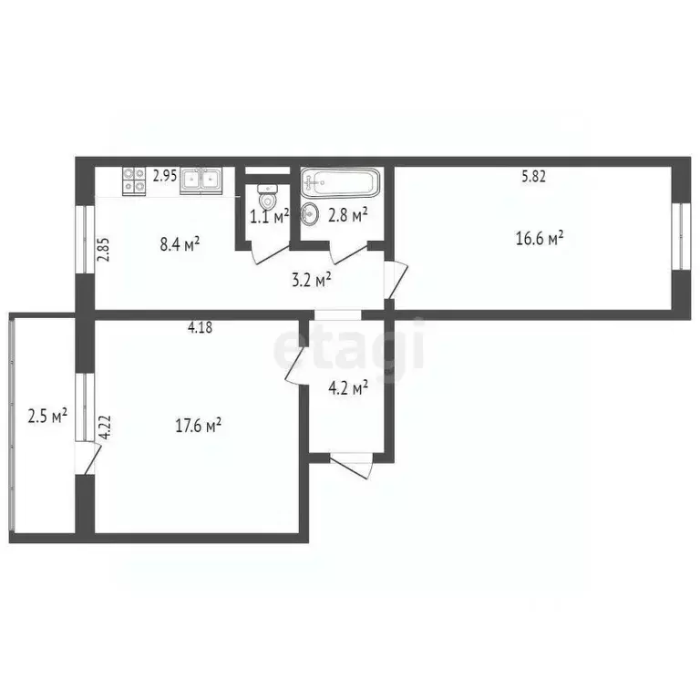2-к кв. Ямало-Ненецкий АО, Ноябрьск ул. Ленина, 67 (53.9 м) - Фото 2