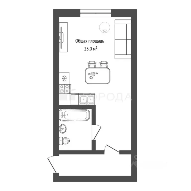 Студия Новосибирская область, Новосибирск ул. Фадеева, 66 (23.0 м) - Фото 2