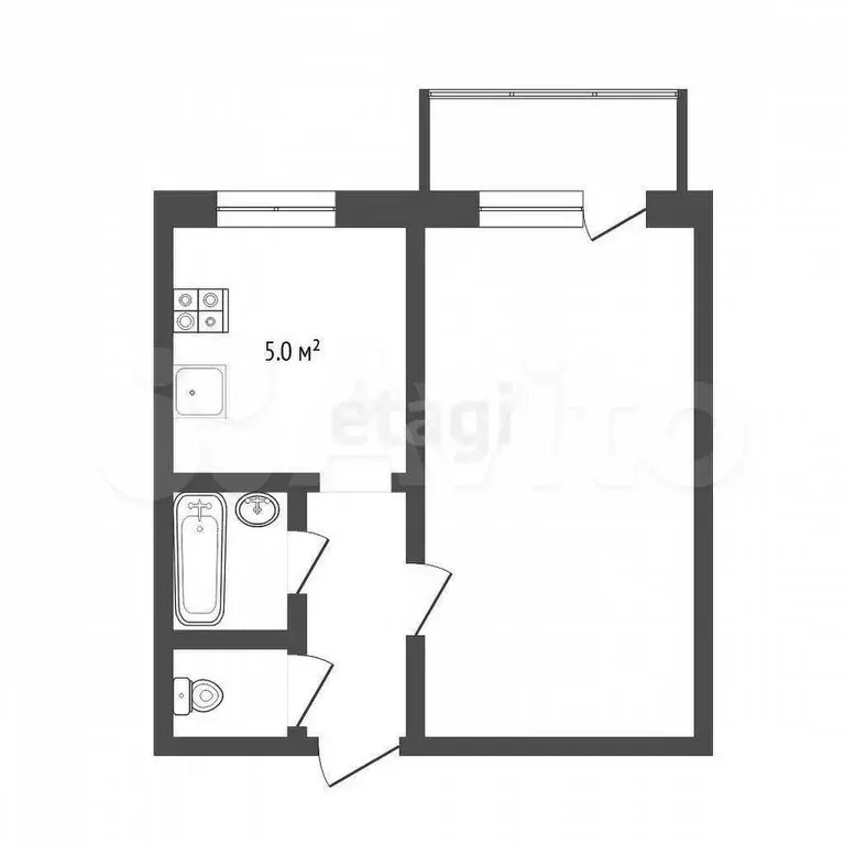 1-к. квартира, 28,1 м, 3/5 эт. - Фото 0