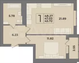 1-к. квартира, 47 м, 8/9 эт. - Фото 1
