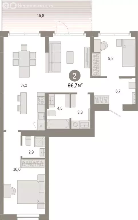 2-комнатная квартира: Новосибирск, квартал Лебедевский (96.7 м) - Фото 1