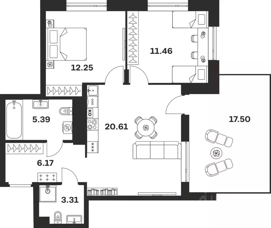 2-к кв. Тульская область, Тула ул. Богородицкая, 8В (64.44 м) - Фото 0