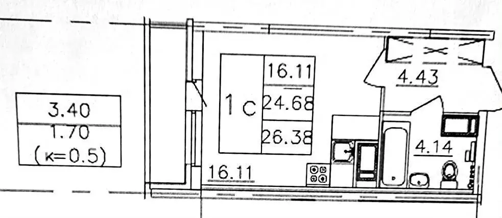 Студия Санкт-Петербург Будапештская ул., 102 (24.0 м) - Фото 0