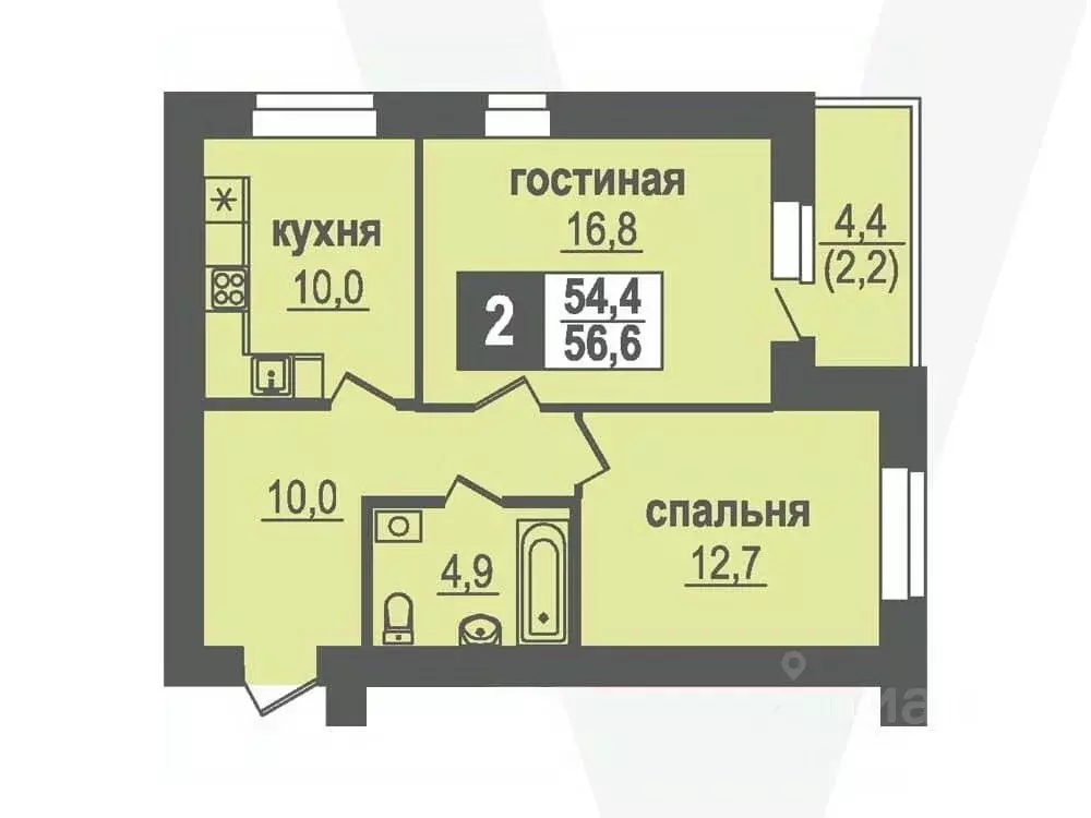 2-к кв. Новосибирская область, Кольцово рп ул. Благовещенская, 3 (56.6 ... - Фото 0