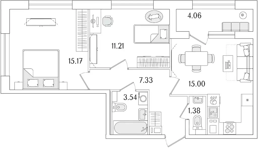 2-к кв. Санкт-Петербург Аурум жилой комплекс (55.66 м) - Фото 1