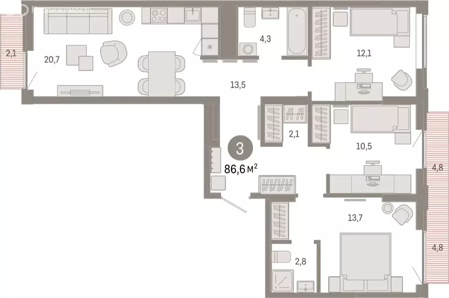 3-комнатная квартира: Екатеринбург, улица Гастелло, 19А (86.6 м) - Фото 1