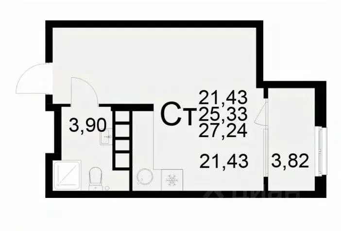 1-к кв. Рязанская область, Рязань ул. Бирюзова (27.24 м) - Фото 0