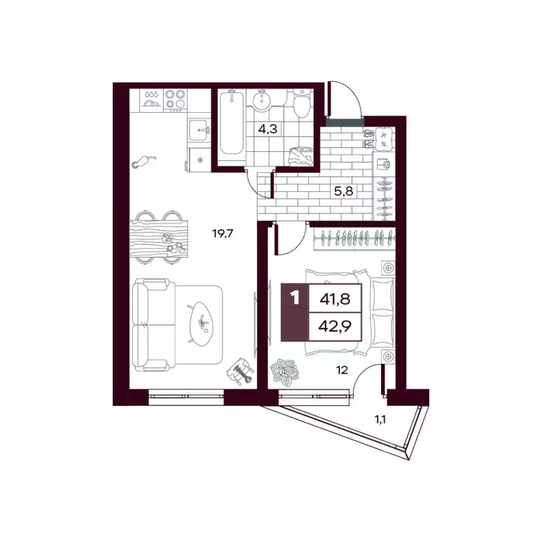 1-к кв. Тюменская область, Тюменский муниципальный округ, д. Дударева ... - Фото 1