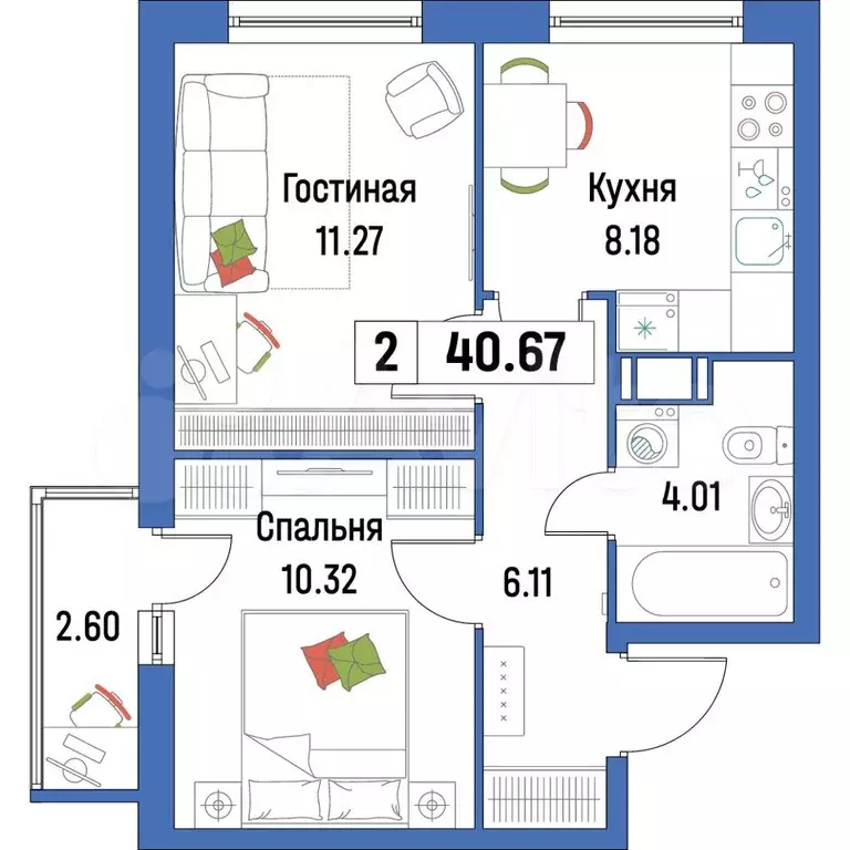 2-к. квартира, 40,7 м, 16/16 эт. - Фото 0