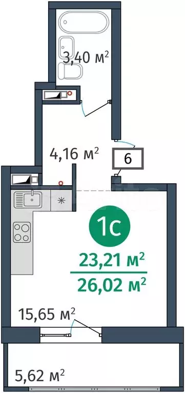 Квартира-студия, 26 м, 7/24 эт. - Фото 0