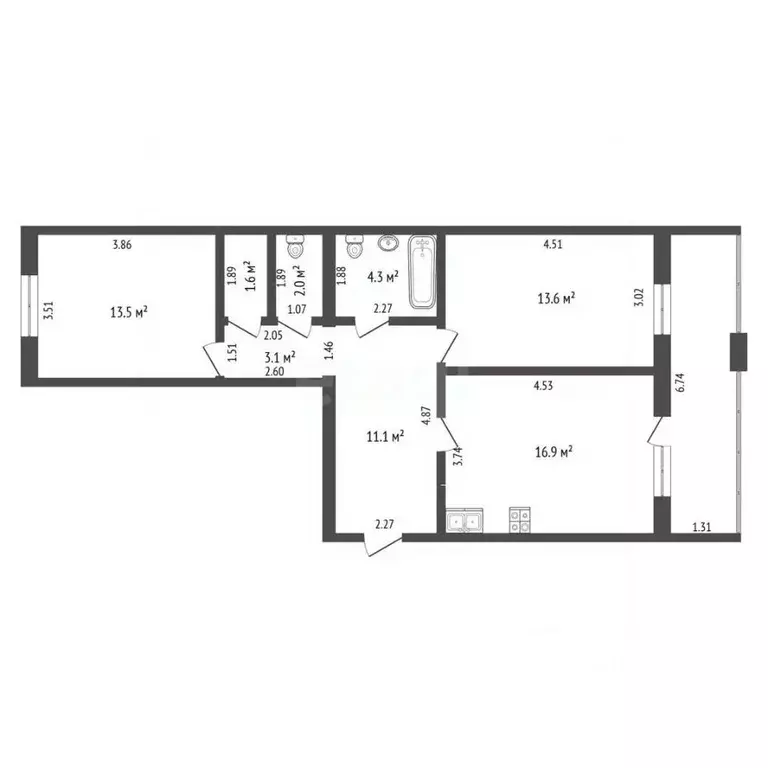 2-к кв. Тюменская область, Тюмень ул. Тимофея Кармацкого, 7 (66.9 м) - Фото 2