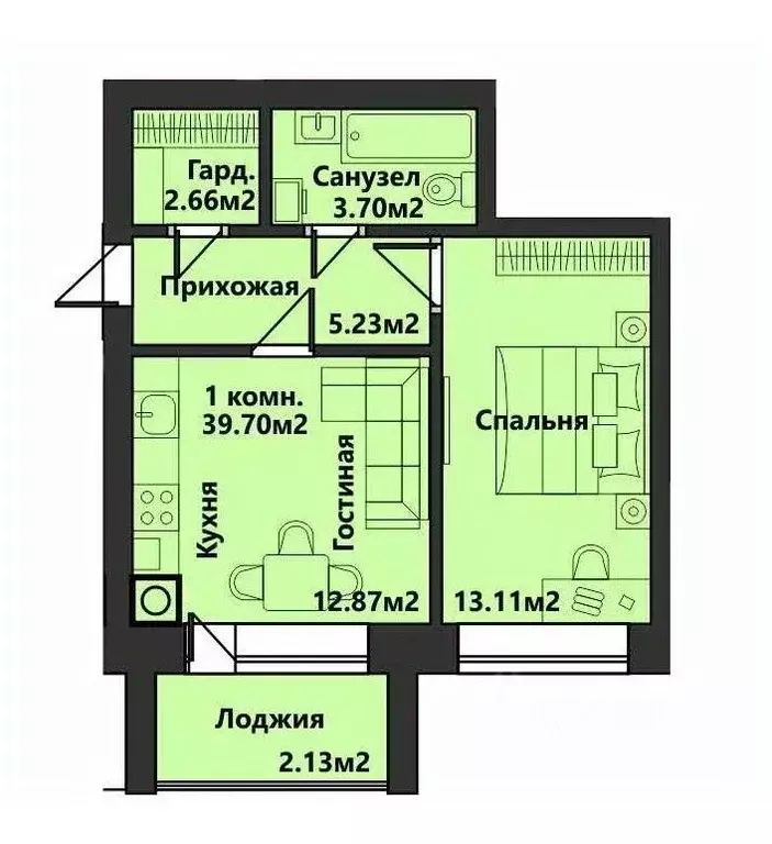 1-к кв. Татарстан, Зеленодольск ул. Королева, 11Б (40.0 м) - Фото 2
