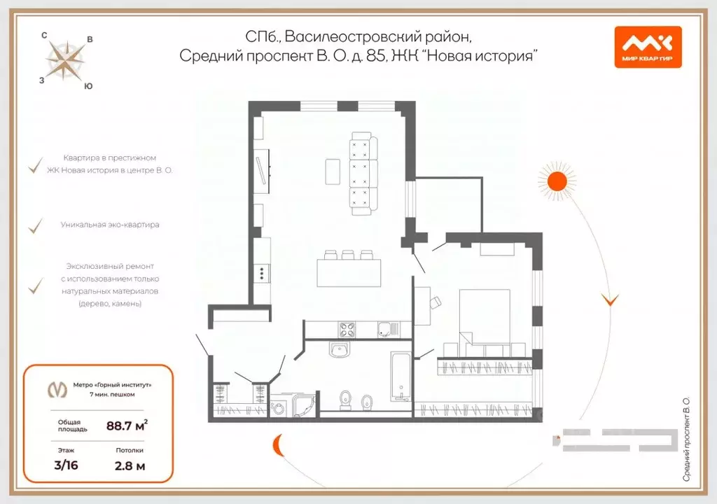 1-к кв. Санкт-Петербург просп. Средний Васильевского острова, 85 (87.7 ... - Фото 2