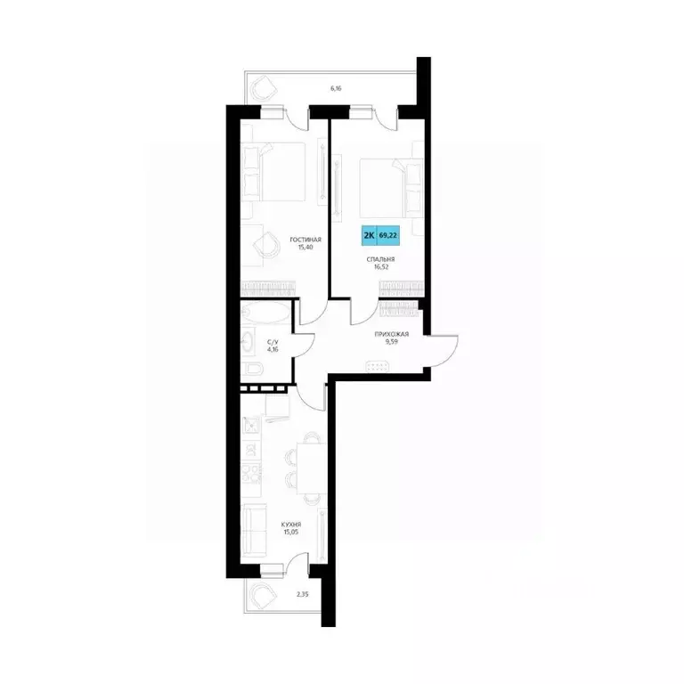 2-к кв. Дагестан, Дербент  (69.22 м) - Фото 1