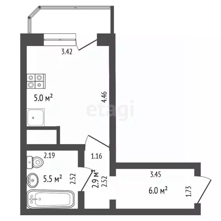 Студия Тюменская область, Тюмень ул. Монтажников, 42Б (28.8 м) - Фото 1