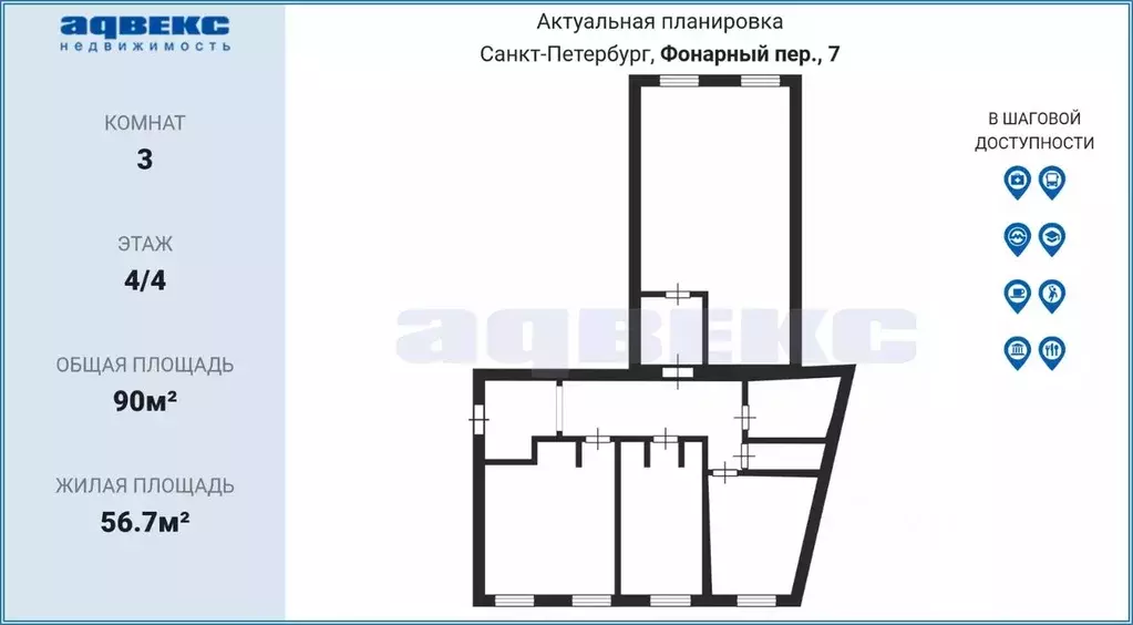 3-к кв. Санкт-Петербург Фонарный пер., 7 (90.0 м) - Фото 1