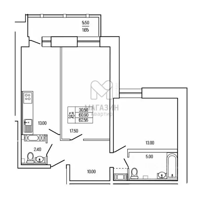 2-к кв. Ленинградская область, Всеволожский район, Кузьмоловский пгт ... - Фото 2