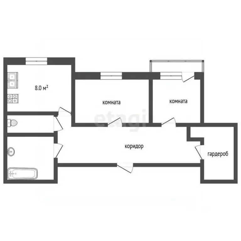 2-к кв. Ростовская область, Ростов-на-Дону просп. Королева, 15 (51.0 ... - Фото 1