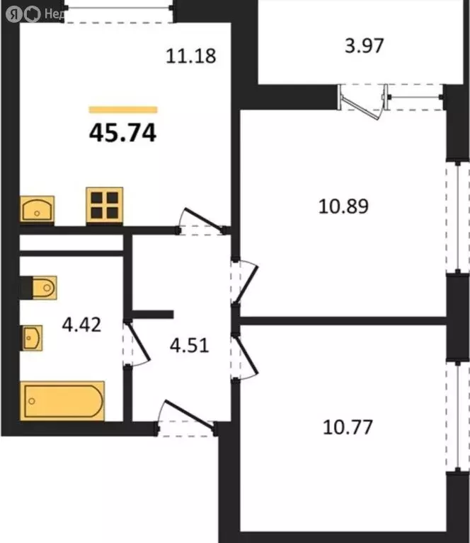 2-комнатная квартира: Екатеринбург, улица Академика Ландау, 34 (45 м) - Фото 1