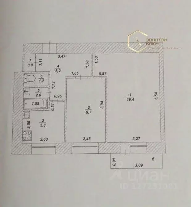 2-к кв. Ульяновская область, Димитровград ул. Курчатова, 6 (45.2 м) - Фото 1