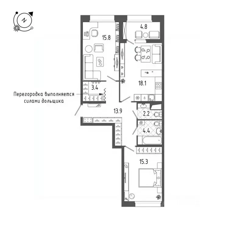 2-к кв. Санкт-Петербург Белоостровская ул., 28 (75.6 м) - Фото 0