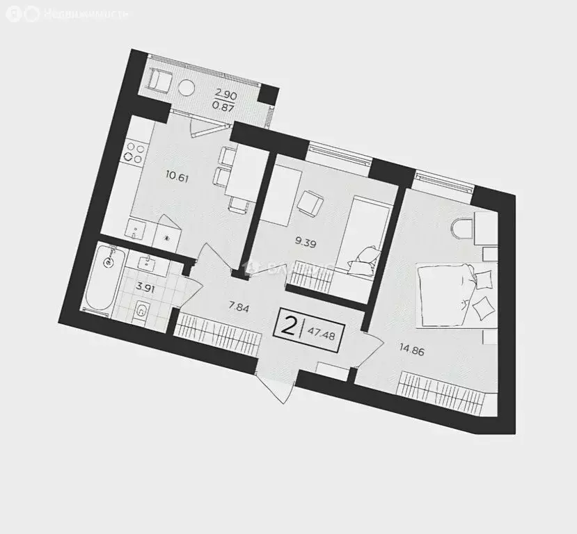2-комнатная квартира: Пионерский, Октябрьская улица, 10 (47.5 м) - Фото 1