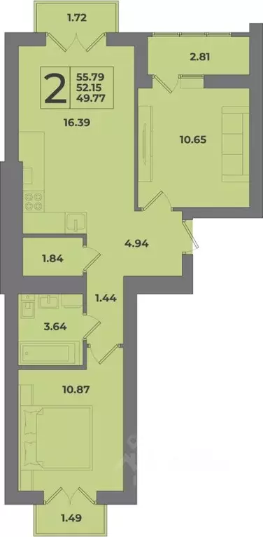 2-к кв. Калининградская область, Калининград Коммунистическая ул. ... - Фото 1