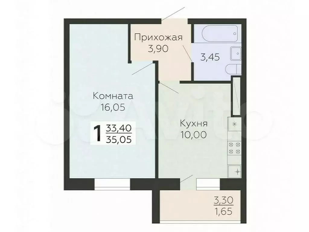 1-к. квартира, 35,1 м, 5/15 эт. - Фото 0