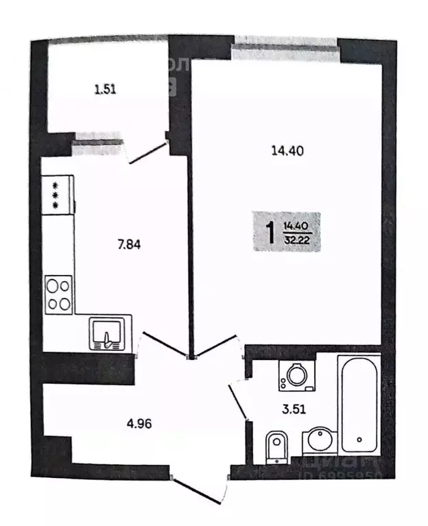 1-к кв. башкортостан, уфа инорс мкр, ул. новоселов, 8 (32.2 м) - Фото 1