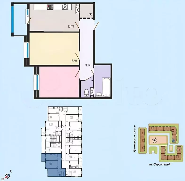 Квартира, 2 комнаты, 61 м - Фото 0