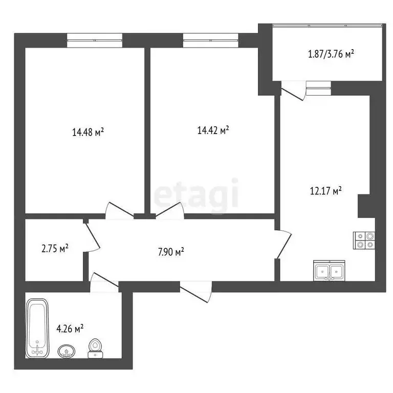 2-комнатная квартира: Калининград, улица Маршала Жукова, 10 (58.5 м) - Фото 1