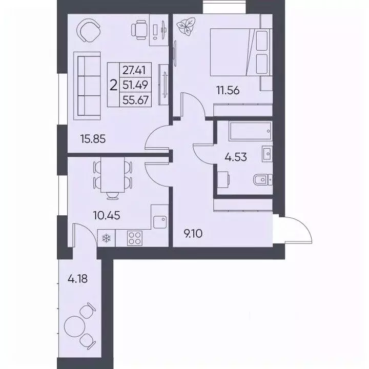 2-к кв. Саратовская область, Татищево рп  (55.67 м) - Фото 1