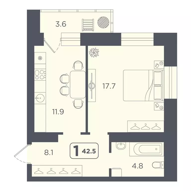 1-комнатная квартира: Тюмень, улица 50 лет Октября, 75к4 (42.5 м) - Фото 0