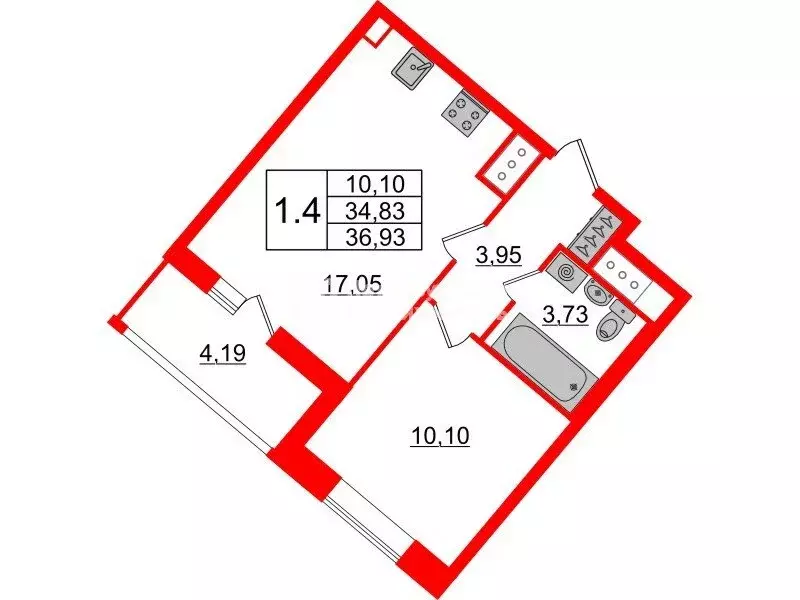 1-комнатная квартира: Санкт-Петербург, Архивная улица, 6 (34.83 м) - Фото 1