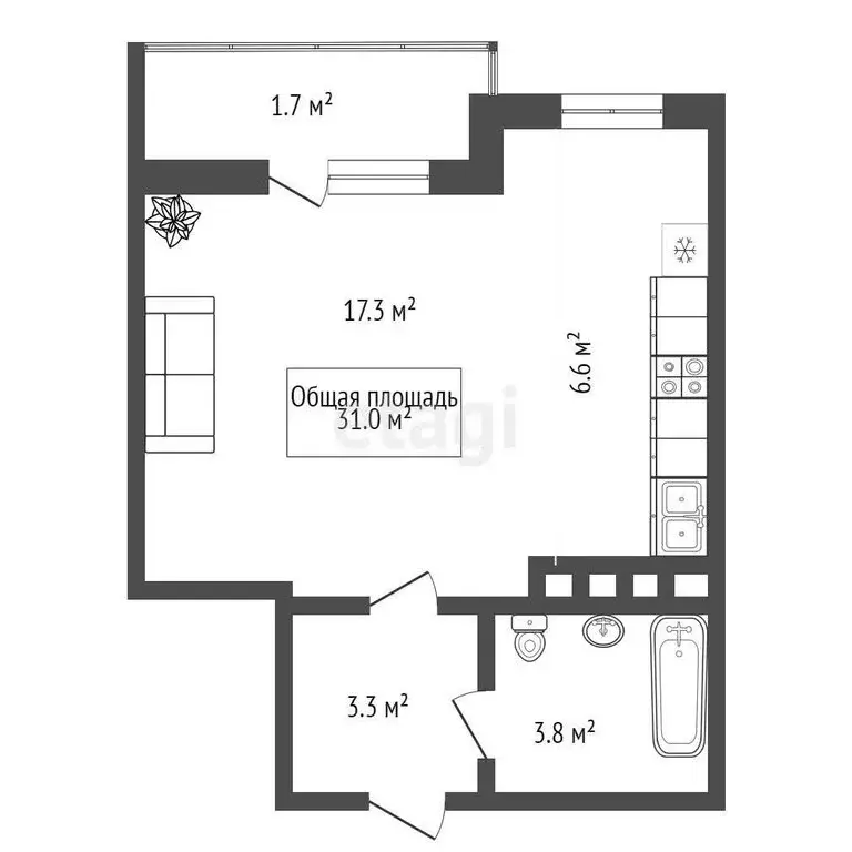 Квартира-студия: Новосибирск, улица Бородина, 56 (31 м) - Фото 0