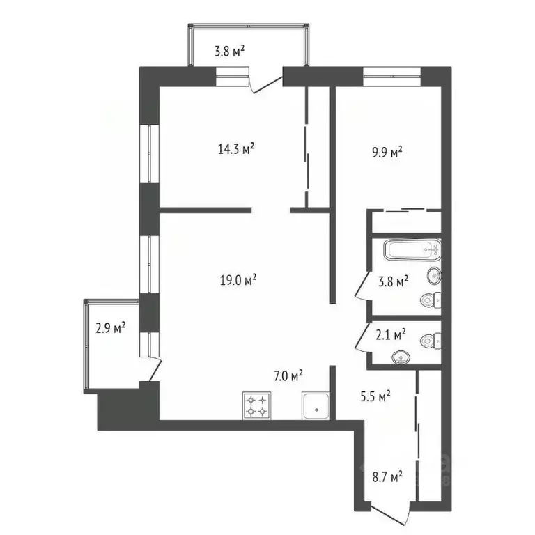 3-к кв. Красноярский край, Красноярск Караульная ул., 43/5 (71.3 м) - Фото 1