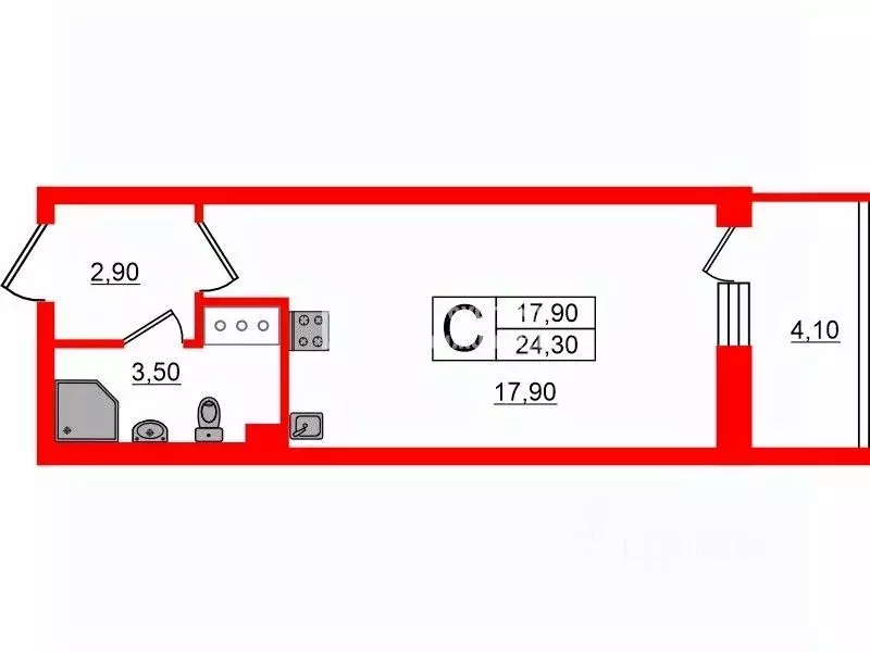 Студия Санкт-Петербург просп. Буденного, 23к6 (24.3 м) - Фото 1